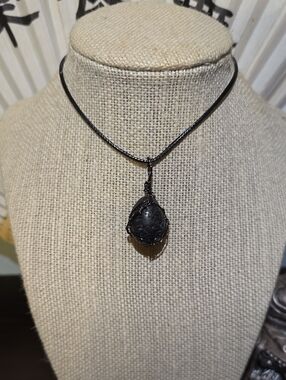 Handcrafted Black Wire-Wrapped Lavastone Pendant (Reiki Infused)